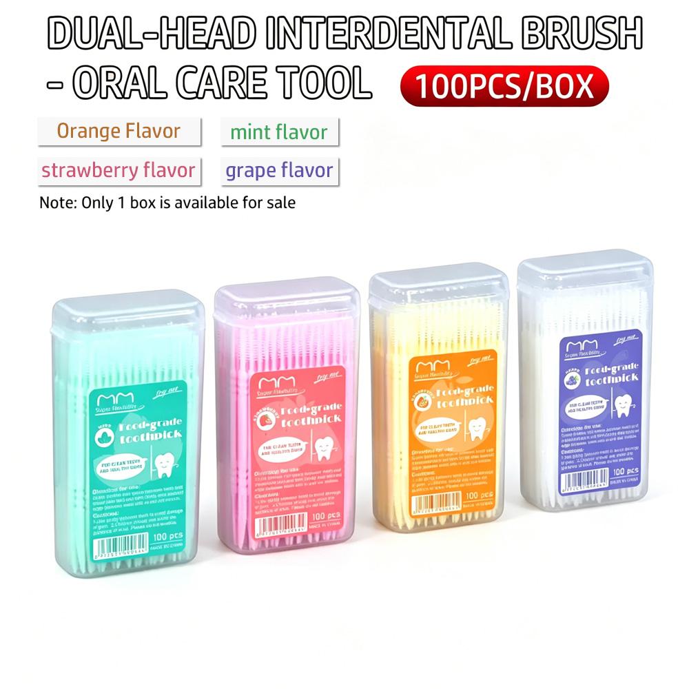 100PCS/Box Double End Fruit Scent Interdental Brushes 4 Flavors Optional Disposable Teeth Gap Cleaning Oral Hygiene Care Tool