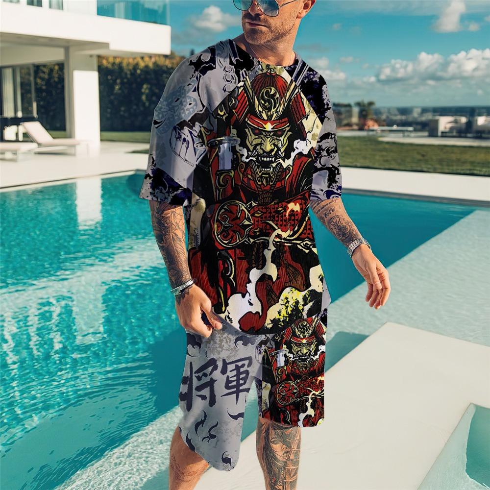 Men's Summer New Casual Set 3D Print Short Sleeve T-Shirt and Shorts Two-Piece Set Latest Outdoor Trend