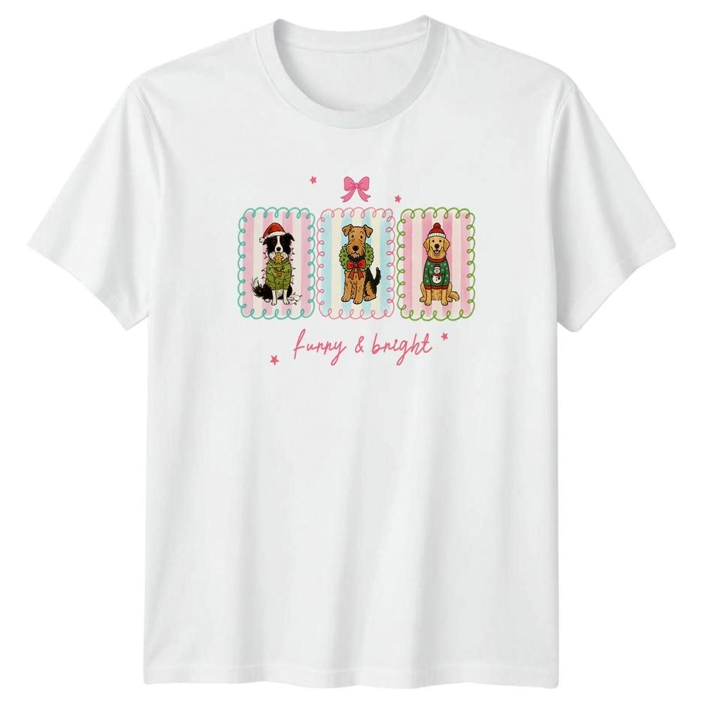 Funny And Bright Dogs Christmas Holidays Unisexs TShirt Unisexs Tee Graphic Top S