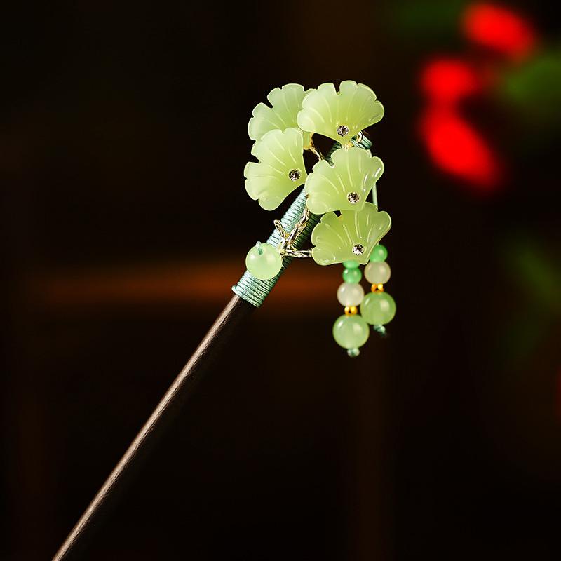 1Pc Updo Fresh Wood Ancient Headwear Flower Hairpin New Chinese Style Tassel Tassel Hairpin