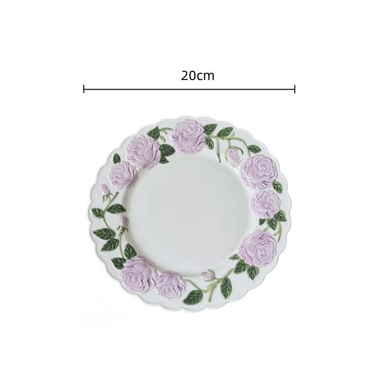 BRRose Flower Relief Dinner Plate Porcelain Dish 8 Inches Dessert Plate Restaurant Specialty Tableware Ceramic Disc Dinner PlatesEY
