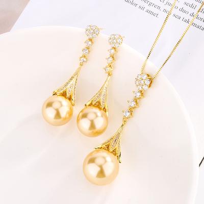 Schmuck Kupferboden Vergoldet Perle Temperament Quaste Gold Set Damen 16-14Mm