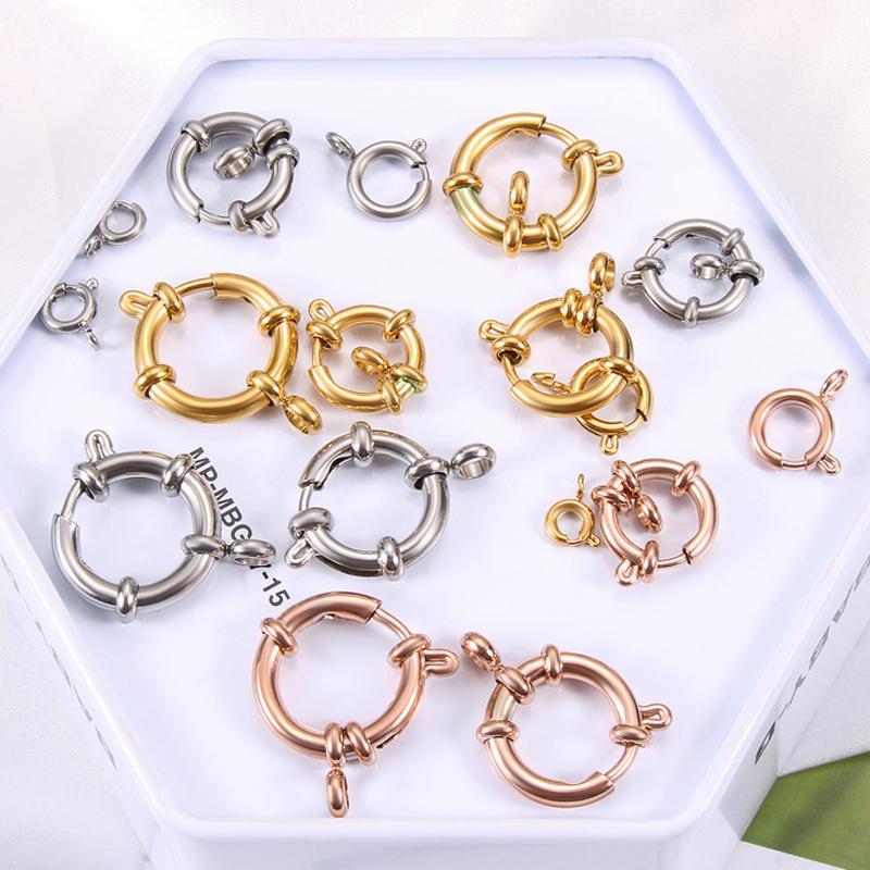 4pcs 316L Stainless Steel Round Spring Clasps Gold Color Hooks for Bracelet Clavicle Necklace Clasp Connector Jewelry Making DIY
