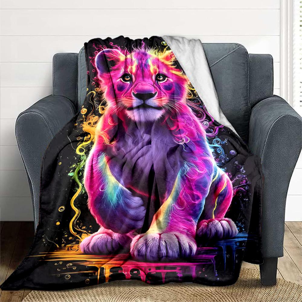 

1pc Colorful Lion Blanket, Lightweight Flannel Fleece with Digital Printing, Soft Warm for Sofa, Travel, Camping, Office, Couch, Chair, and Bed, All-S 100x150cm