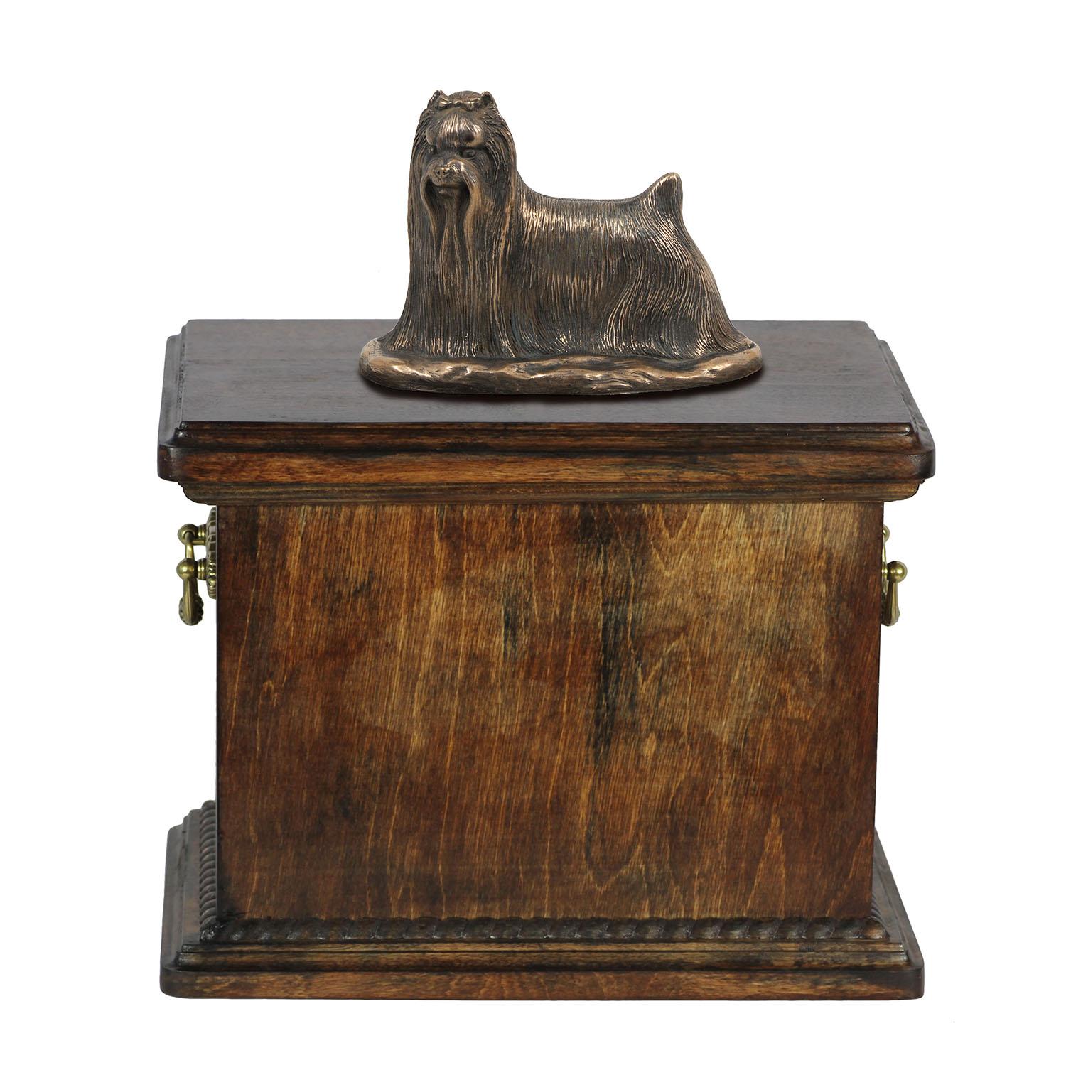

Yorkshire Terrier, Yorkie - urn for the ashes of a dog, urn with a statuette, elegant urn in the classic style of the Art-Dog brand коричневий