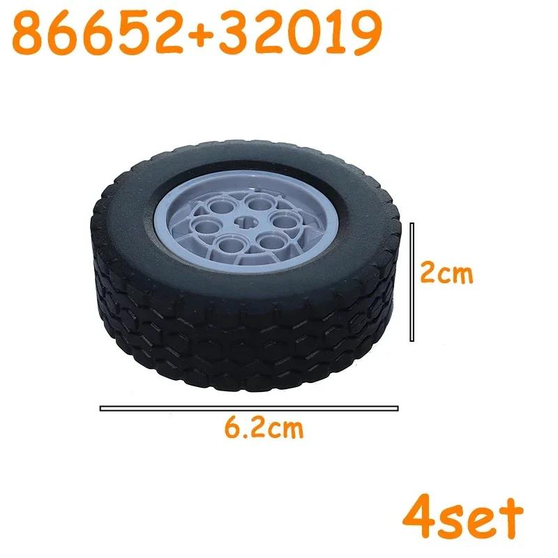 Non-Toxic Technical Tire Wheel Cross Hole Set Car Truck Wheels Hub Bricks Moc Motorcycle Tyre & Rim Construction Building Blocks Toys