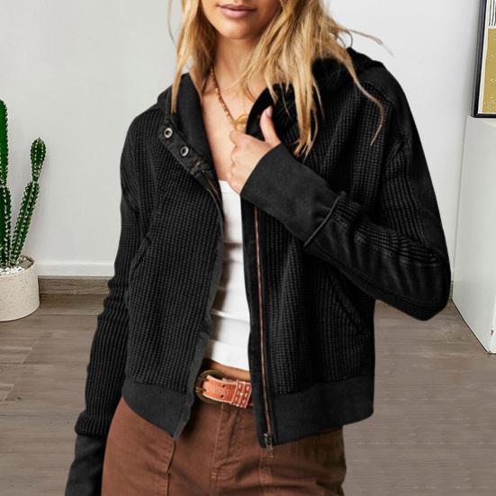 Women's Waffle Knit Hoodie Jacket Zip Up Long Sleeve Cropped Sweatshirts Casual
