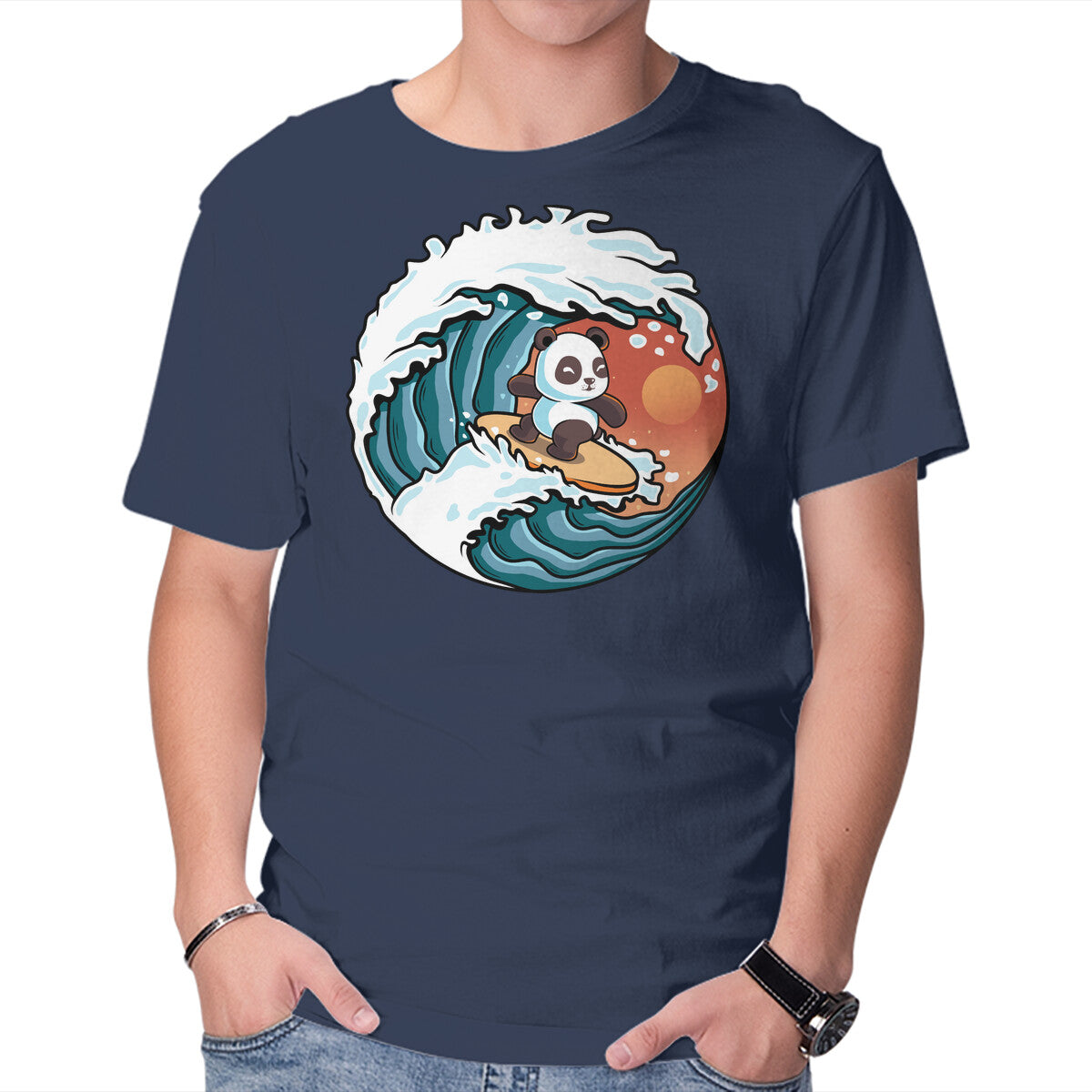 Unisex Crew Neck T-Shirt Surfing Panda Graphic Short Sleeve Casual Tee S