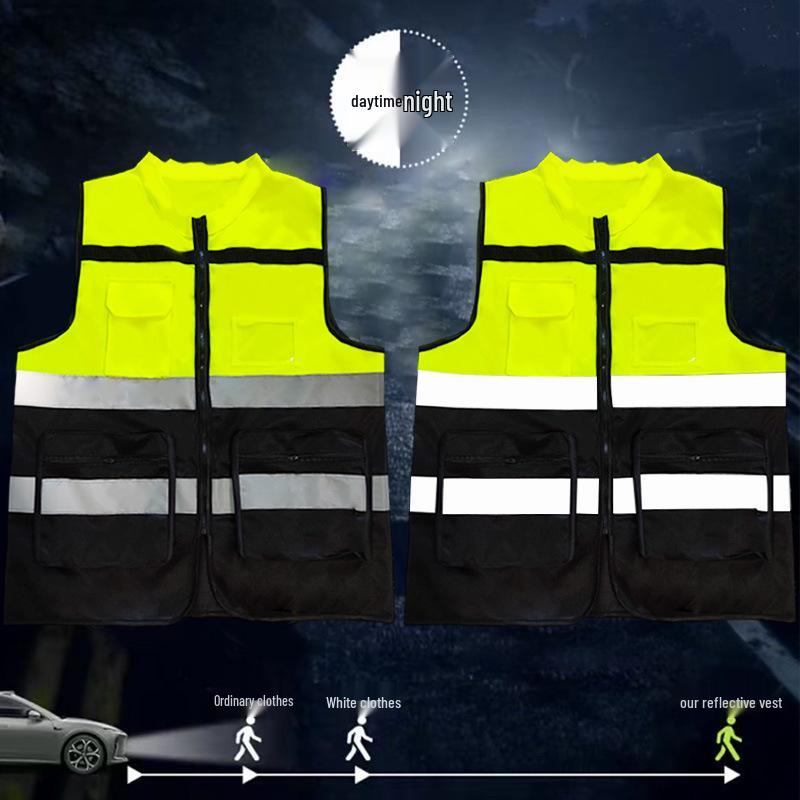 High-End Multi-Pocket Reflective Safety Vest with Custom Logo for Traffic and Cycling