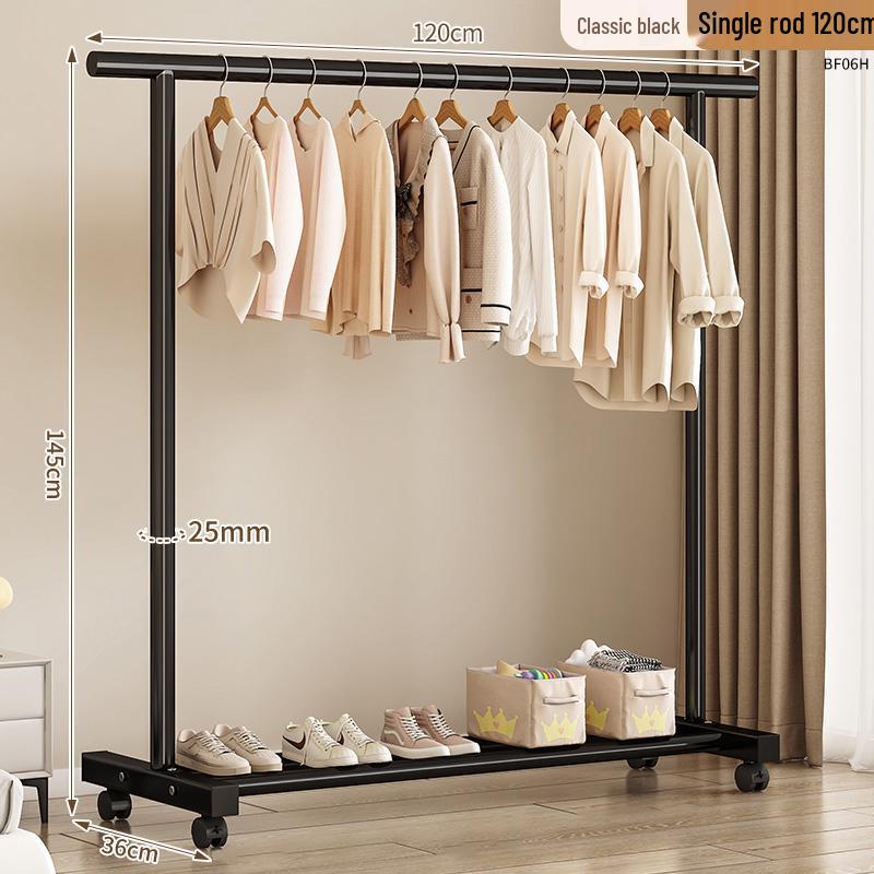 Floor Standing Clothes Rack and Coat Stand with Folding Single Pole for Bedroom or Dormitory.