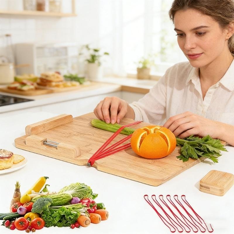 Functional Wooden Cutting Board With Metal Connectors And Bread Guard For Users With Limited motion