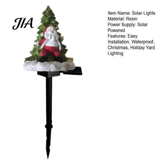 Outdoor Solar Christmas Decorations Garden Light, Santa Tree Resin Yard Stake Decor with Lawn Pathway Stakes Warm Glow, Waterproof Lamp for