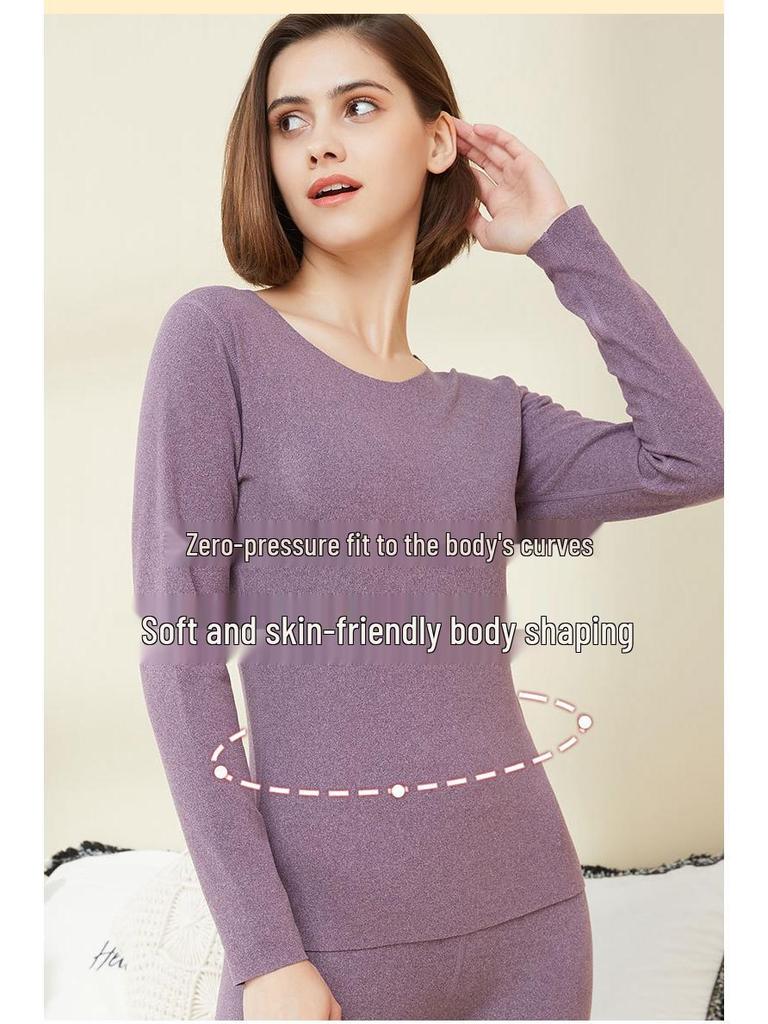 Plus Size Seamless Warm Underwear Set for Women - Fleece-Lined, High Elasticity, German Velvet, Autumn/Winter