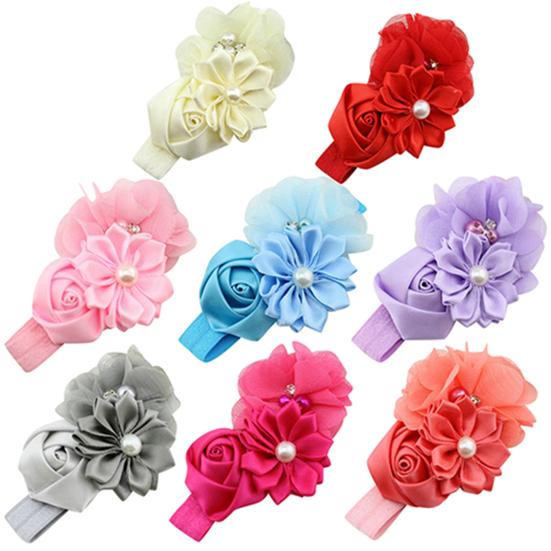 Headband Faux Pearl Skin-friendly Chiffon Baby Girls Bow-knot Kids Headwear for Birthday