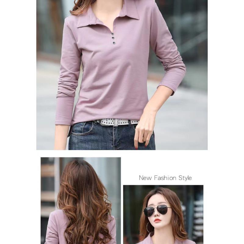 Women's Bottoming Shirt Spring and Summer New Solid Color Large Size Long-sleeved POLO Collar Slim Slimming Simple Outer Wear T-shirt