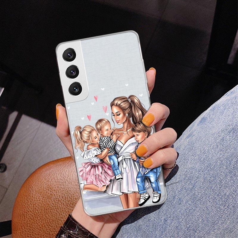 Mom Baby Girls Phone Case For Samsung Galaxy S24 S25 Edge S26 Ultra S23 S22 S21 Plus S20 FE + Personalized Print Cover Galaxy S2