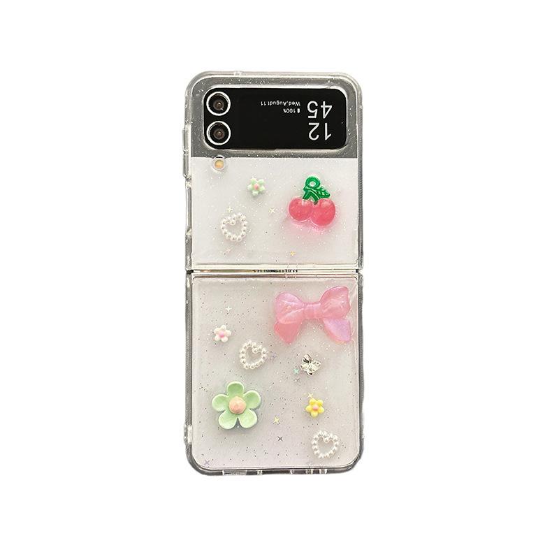 Small Fresh Cherry Bow Flower Mobile Phone Case for Samsung Zflip6 Flip Folding Screen Zfold5 Hard Case