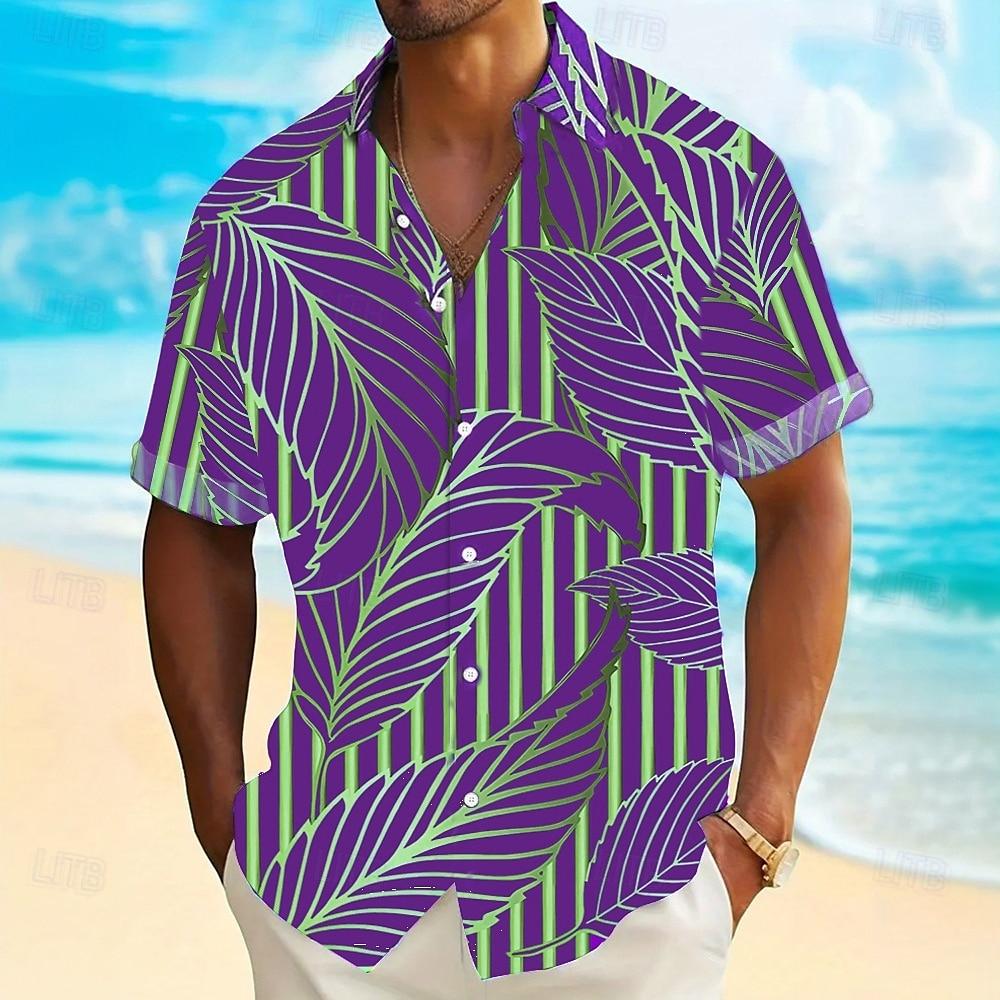 Fashion Men Hawaiian Shirt  Gold Leaf Patterns Short Sleeve Shirts for Men Beach Vacations Summer Parties Oversized Men Clothing