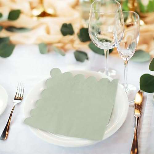 Sage Green Fan-Fold Disposable Napkins — Beverage and Dinner Napkins for Restaurants Weddings and Birthday Parties — 25 X 25cm 100PCS