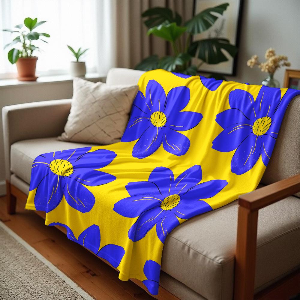 Blue Floral Anime Cartoon Flannel Blanket Soft Warm Throw for Bedroom Sofa Car Kids Holiday Gift