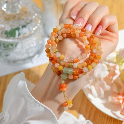 Xinjiang Gold Silk Jade Multi-circle Bracelet, Lily of the Valley Pendant, Buddha Bead Rosary Scenic Monastery Popular Bracelet Jewelry