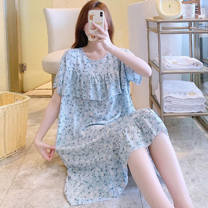 Sleeping Dress for Women In Summer Thin Cotton Silk Short Sleeved Without Chest Pad Home Clothing Knee Length for Outdoor Wear Dress