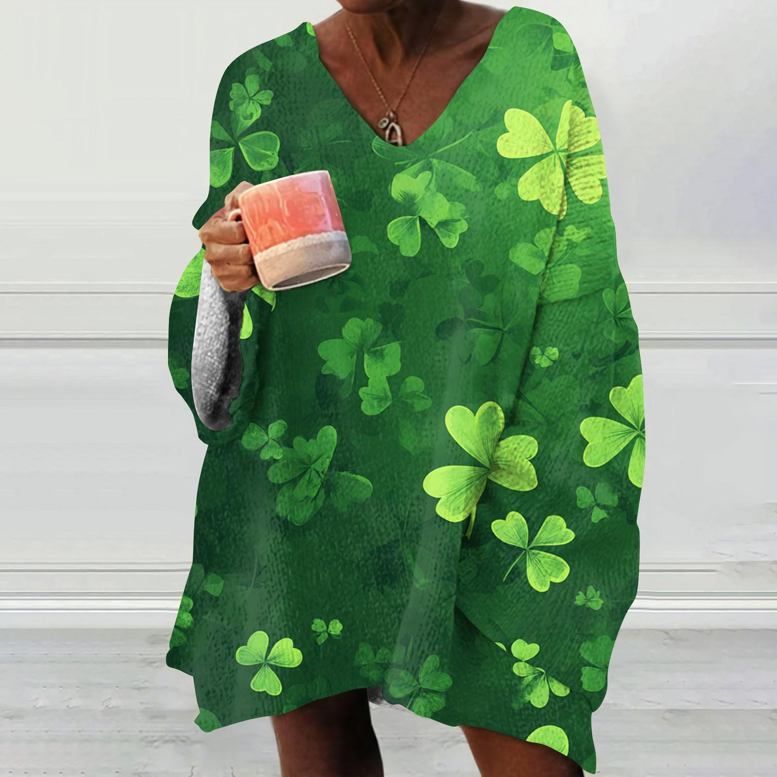

Жіночий модний світшот з принтом, з довгим рукавом, вільного крою, з V-подібним вирізом XXL зелений