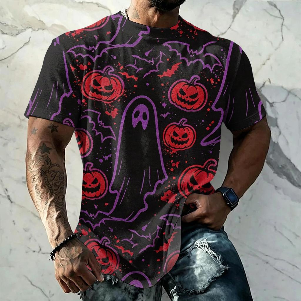 Men's Halloween Print Vintage Texture Short Sleeve T Shirt Loose Breathable Summer Sports Streetwear Casual Everyday Top