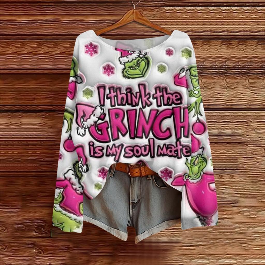Long Sleeve Shirts For Women Printed Tees Blouses Casual Plus Size Basic Tops Pullover
