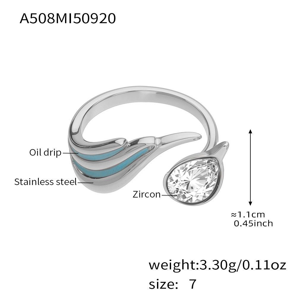 Oumaijia Fashion Stainless Steel Zircon Geometric Enamel Open Ring