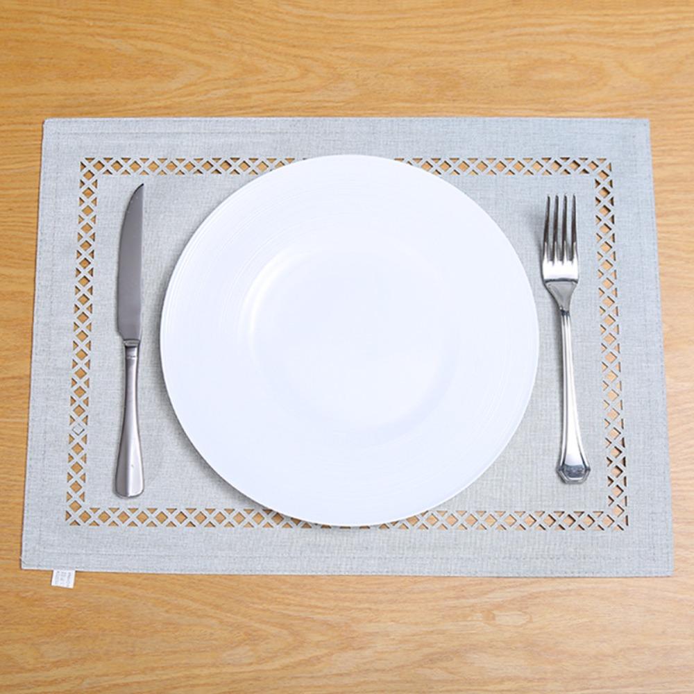 

Washable Cotton Linen Dining Table Mat Hollow Placemats Desktop Decoration Insulation Mat Party светло-серый