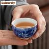50ml Retro Blue and White Teacup Meditation Cup Handmade Boutique Tea Bowl Chinese Porcelain Tea Set Accessories Master Tea Cup