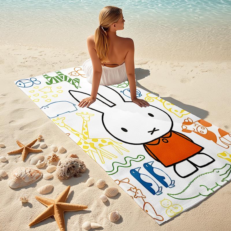 1pc Miffy1 Beach Towel, Comfortable and Thick, and Swimming/Bath/Picnic/Camping Towel, Suitable for Seaside Beaches