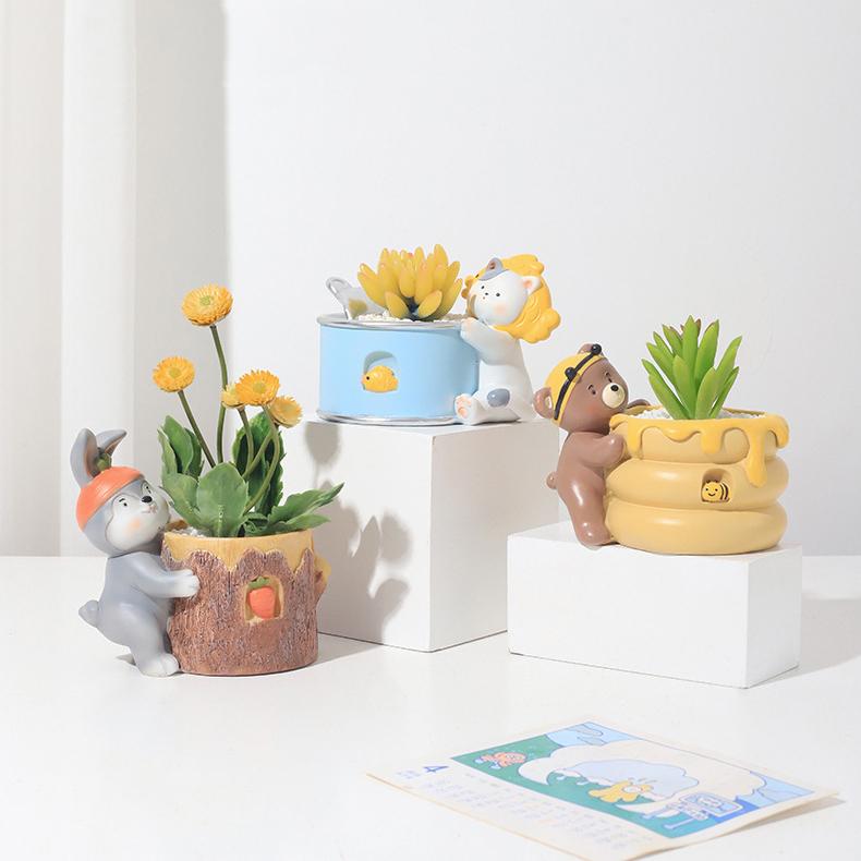 Cartoon Animal Flower Pot Resin Succulent Pot Planter Home Decor Garden Decoration Desktop Ornaments Bonsai Plant Pot