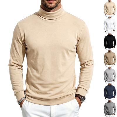 Men S Slim Fit Long Sleeve Half High Neck Solid Color T Shirt For Autumn Winter
