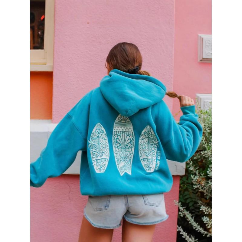American Retro Floral Letter Print Grey Sweatshirt 2025