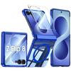Capa Protetora Samsung Galaxy Z Flip 8 com Cobertura Completa da Dobradiça, Suporte Magnético e Design à Prova de Choque - Azul