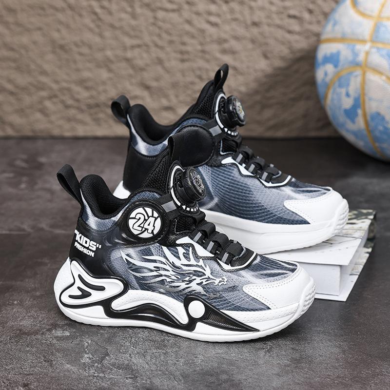 Classmate boys basketball shoes 6-12 years old 2025 double mesh breathable wear-resistant boys students sneakers button shoes tide
