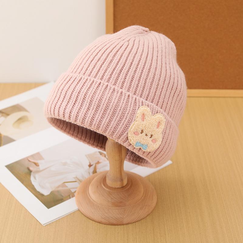 Korean Style Autumn and Winter Label Rabbit Woolen Hat for Women with Velvet and Thickening To Keep Warm Fashionable Knitted Hat Cold Hat