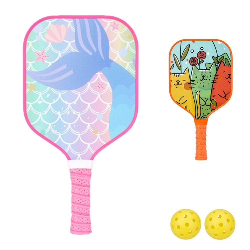 Mermaid Cat Pickleball Paddle with 2 Pickleballs Cartoon Pickleball Paddle Set Honeycomb Core Lightweight Sports Paddle