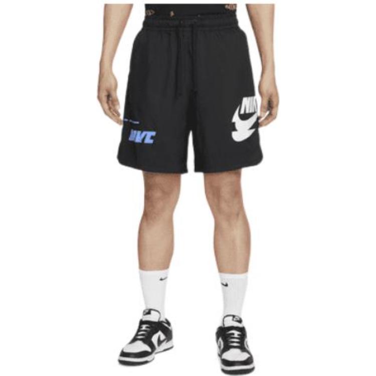 Nike Sportswear Woven Drawstring Mid-Waist Polyester Letter Fit Straight-Leg Shorts Men Bottoms Black DM6880-010