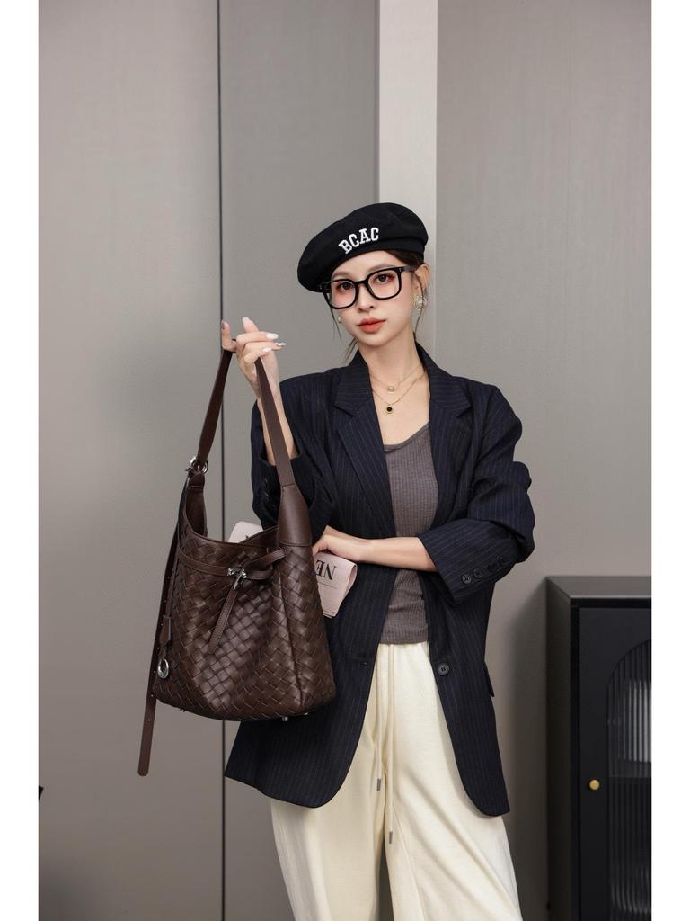 Women's Hand-Woven Soft Cowhide Tote Bag - Unique Design, Genuine Leather Shoulder/Messenger Bag