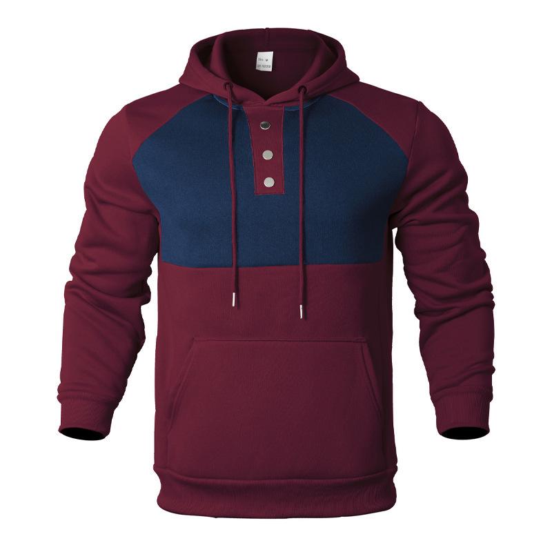

Unisex Color Block Hooded Button Casual Sweatshirt for Spring and Autumn Extra Large вино красного