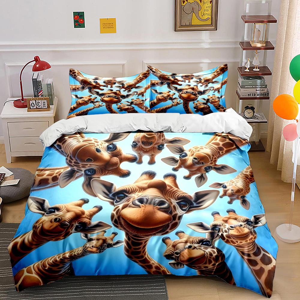 Giraffes Looking Down at Sky Bedding Set for Kids Luxury Gift 3pcs Digital Print Comforter Set Soft Comfortable Breathable