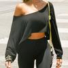 Streetwear Crop Top Off-shoulder Vintage Anni 2000 Bianco Manica Lunga Magliette Larghe Donna Casual Autunno y2k T-shirt Harajuku