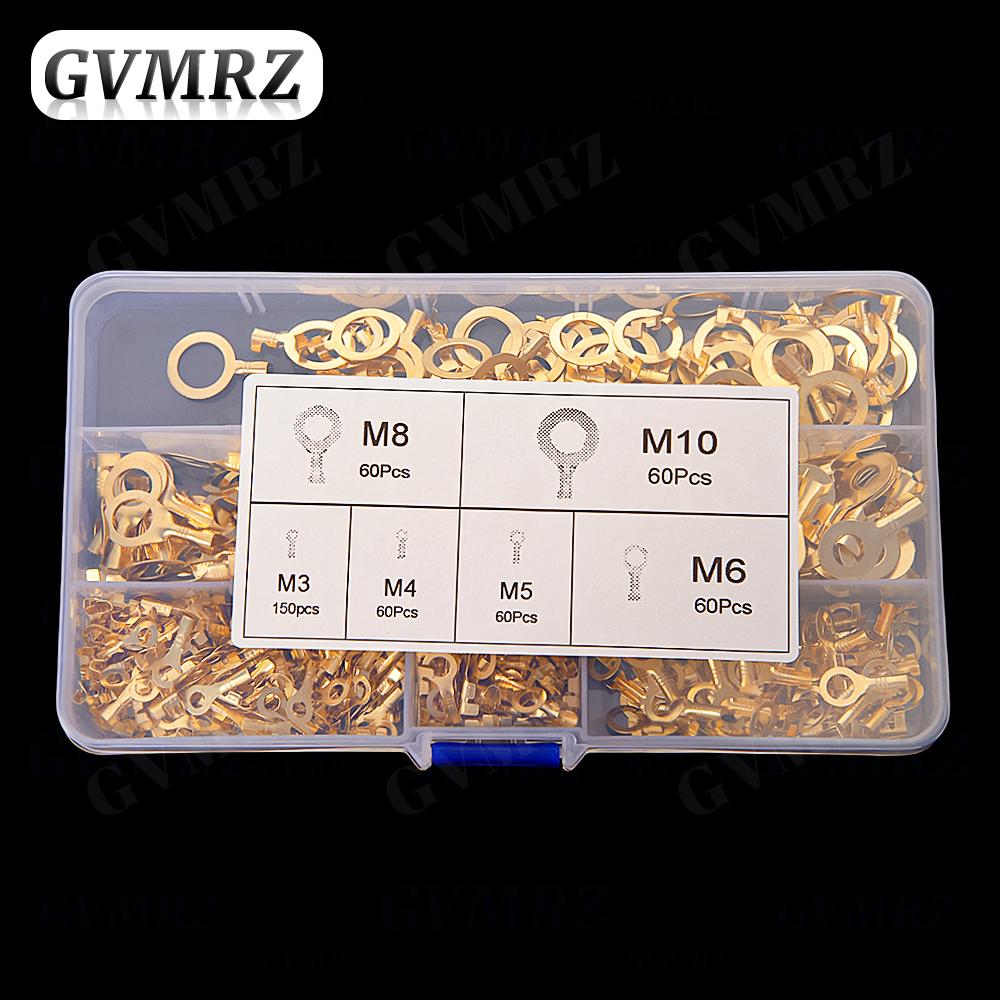 150~540PCS M3/M4/M5/M6/M8/M10 Ring Lugs Eyes Copper Crimp Terminals Cable lug Wire Connection Non Insulated Assortment Kit