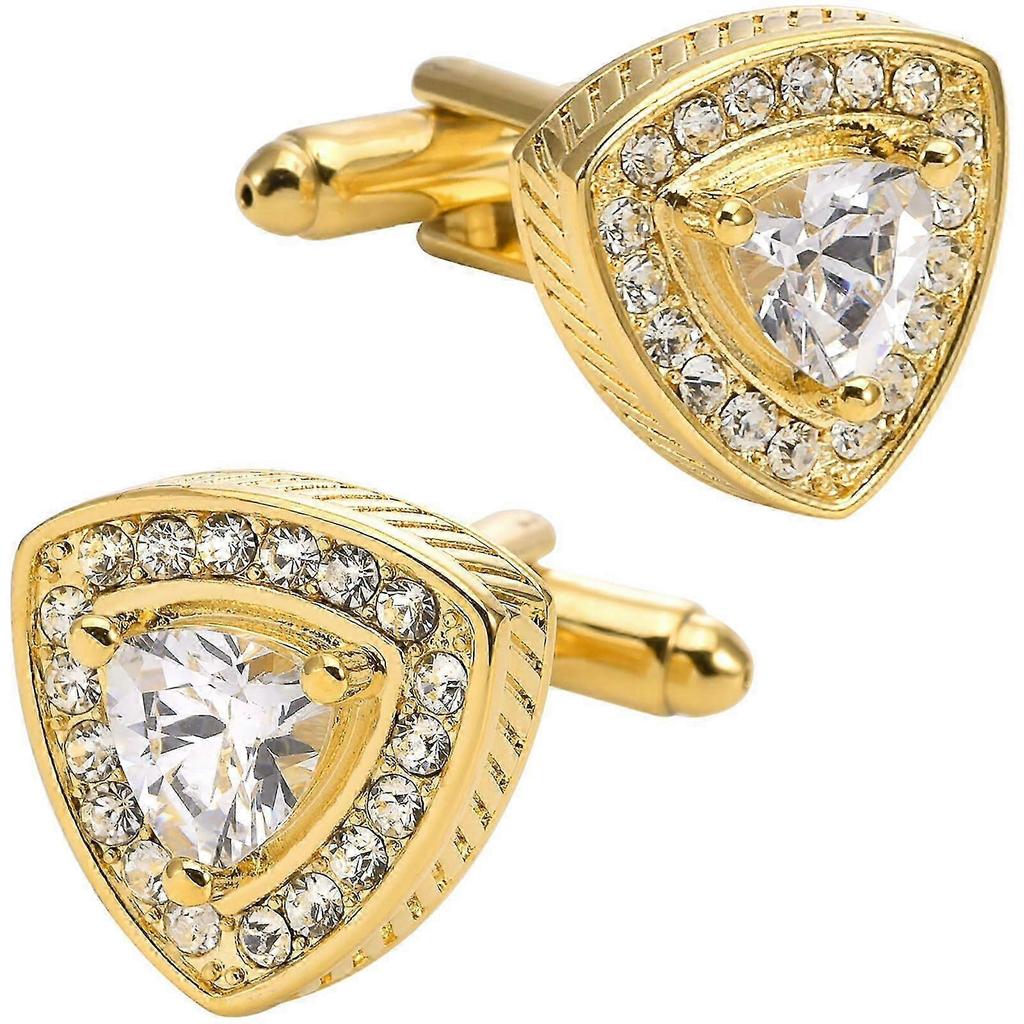 JiaWei Clear Triangle Zircon Stone Gold Crystal Elegant Cufflinks for Wedding Party Business Events ZCF