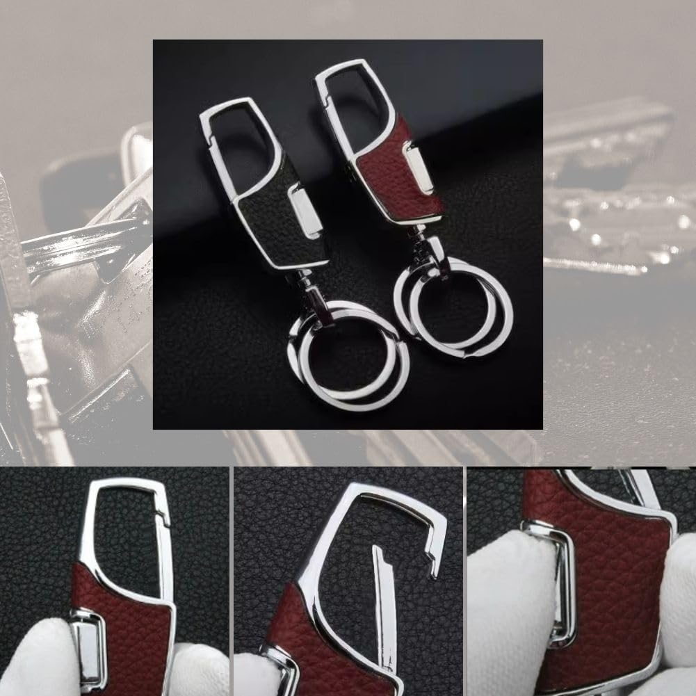 Keychain for Men and Double Silver Leather-look Women, Ring, 9.4cm, (Red)