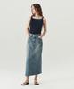 Leuba Rear-Slit Denim Long Skirt - Mid Blue