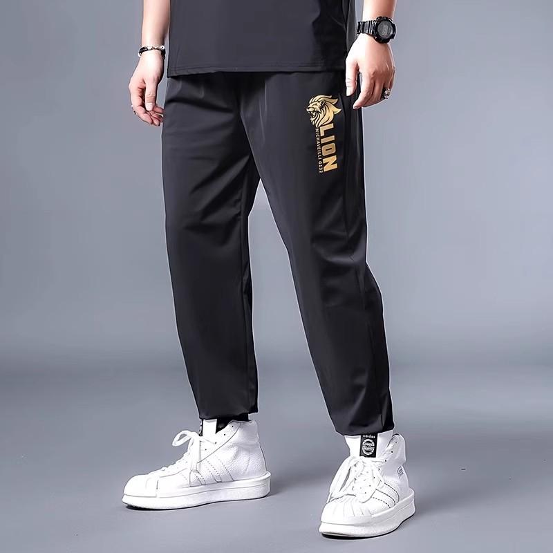 Men's Oversized Casual Trousers Loose-Fit Plus Size Long Trousers Summer Ice-Silk Cooling Sports Trousers Cuffed Trousers